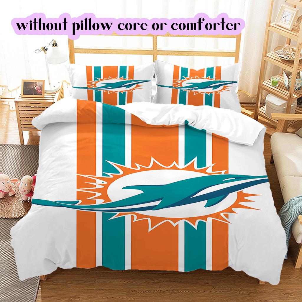 Постельное белье с узором Miami Dolphins Комплект одеял Покрывало Наволочка Домашний Декор Подарок на День Рождения (1 пододеяльник + 2 наволочки, без наполнителя)