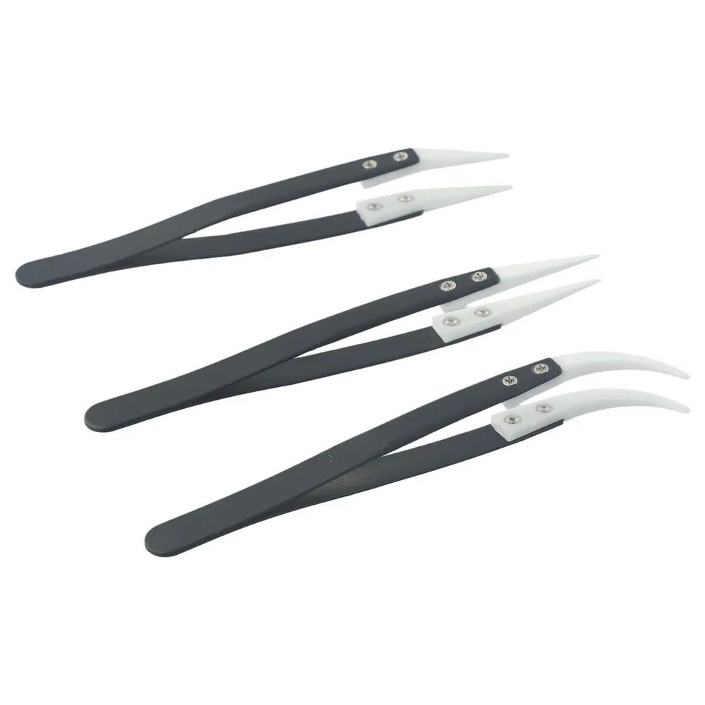 3pcs Precision Tweezers Set Straight Tip Small Curved Large Curved Stainless Steel Tools for Electronics Jewelry Repair and Crafting