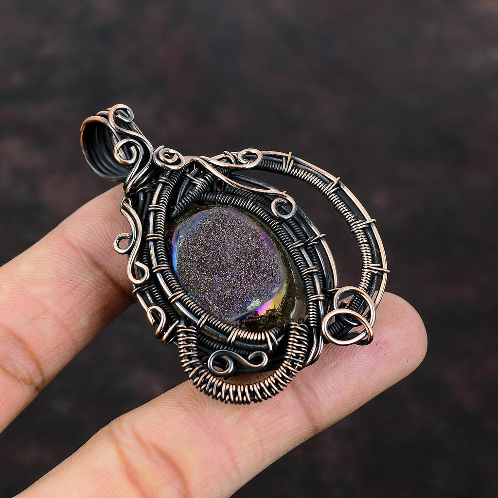 Титановый кулон "Друзы" Кулон из медной проволоки Кулон ручной работы Уникальный медный дизайн Ювелирные изделия Высококачественный кулон с драгоценным камнем Подарок для него