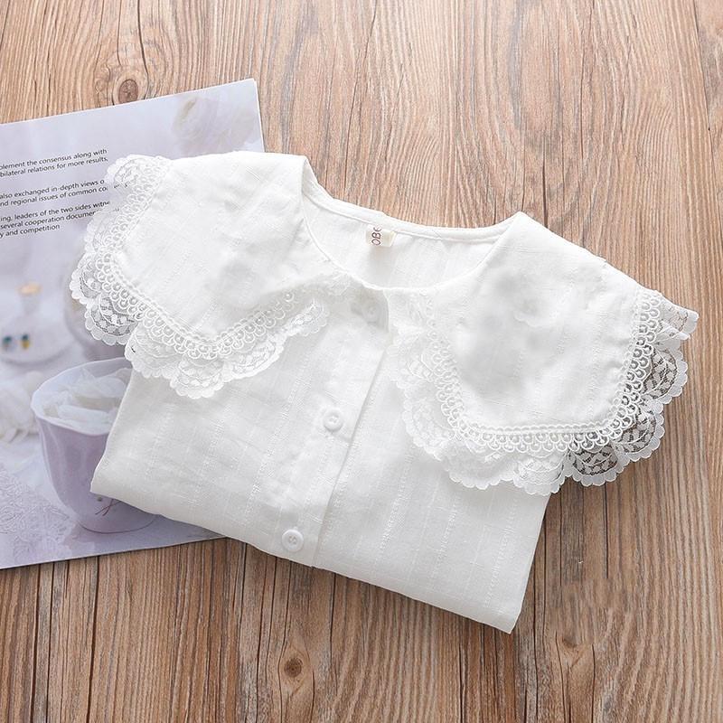 2022 Белая кружевная рубашка с длинным рукавом для девочек - Повседневная весенняя одежда для малышей и школьниц