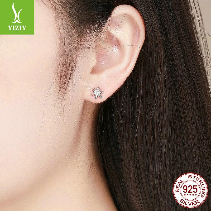 Европейские и американские рождественские серьги-снежинки из серебра S925, универсальные с покрытием из белого золота BSE009