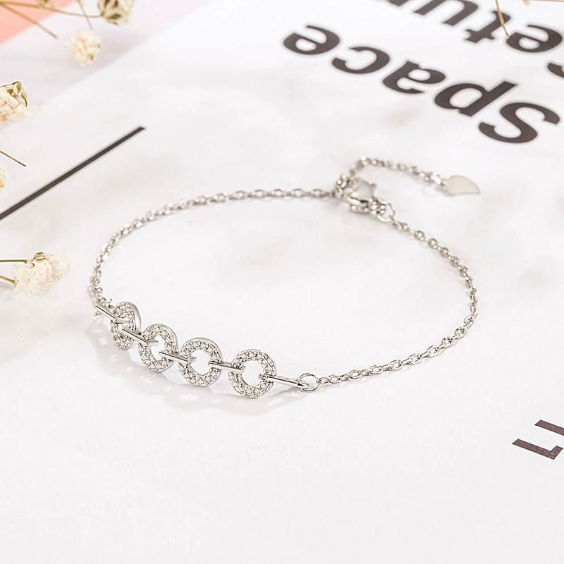 Women's Rhinestone Circle Bracelet Silver & Gold Tone Hollow Round Link Chain Elegant Jewelry Gift