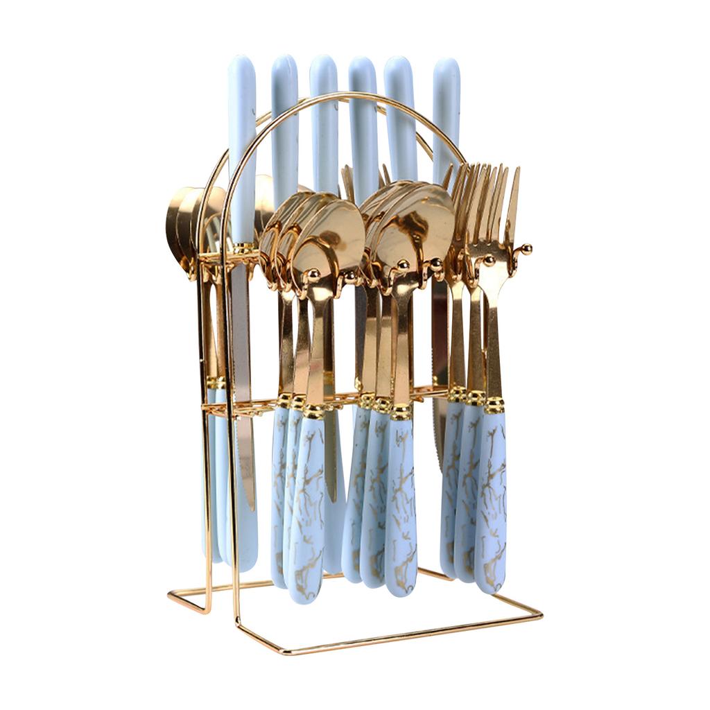 Набор посуды из нержавеющей стали из 24 предметов, керамическая ручка, узор, пластиковая ручка, набор ножей, ложек и вилок в западном стиле