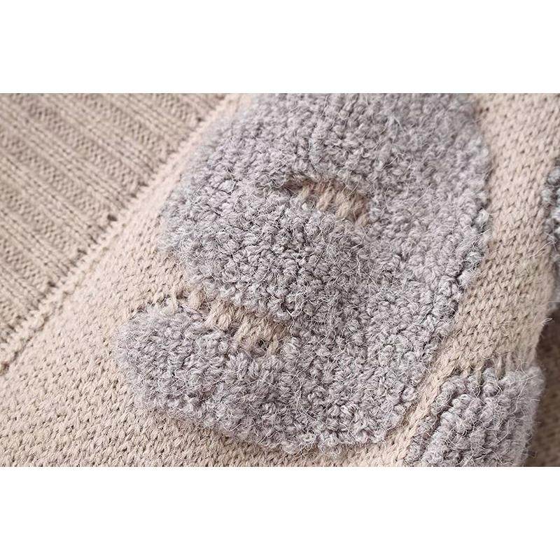 Autumn and Winter Women's Sweater Jacket Plus Size Lazy Wind Letters V-neck Medium-length Jacquard Knitted Cardigan