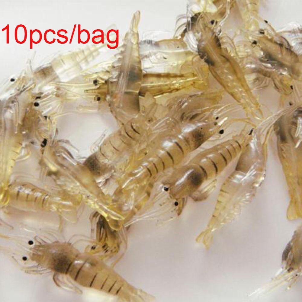 10Pcs New Soft Biomimetic Sea Fishing Prawn Lure Hook Worm Silicone Shrimp Fake Bait