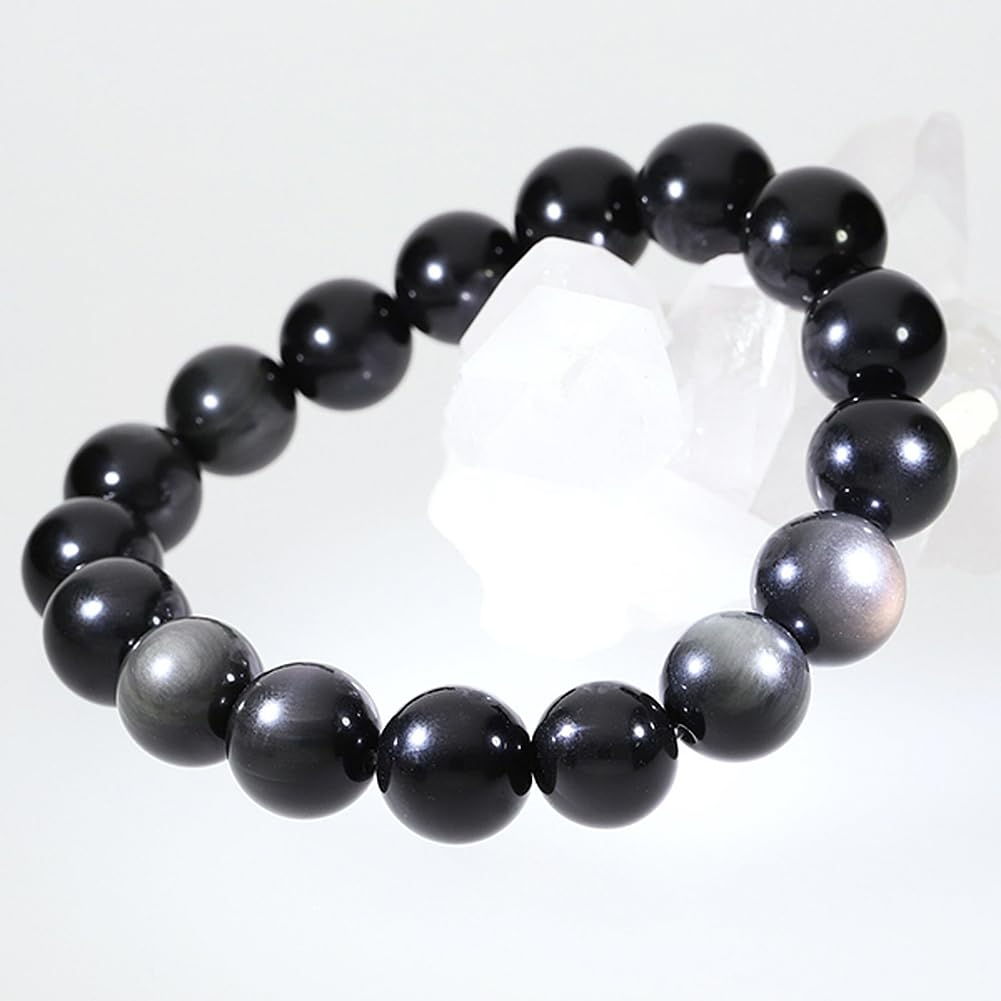[Shinjuku Gin No Kura] Obsidian Bracelet, 12mm, 18.5cm (Men's L, Women's LL) Obsidian Natural Stone Power Stone Bracelet Prayer Beads