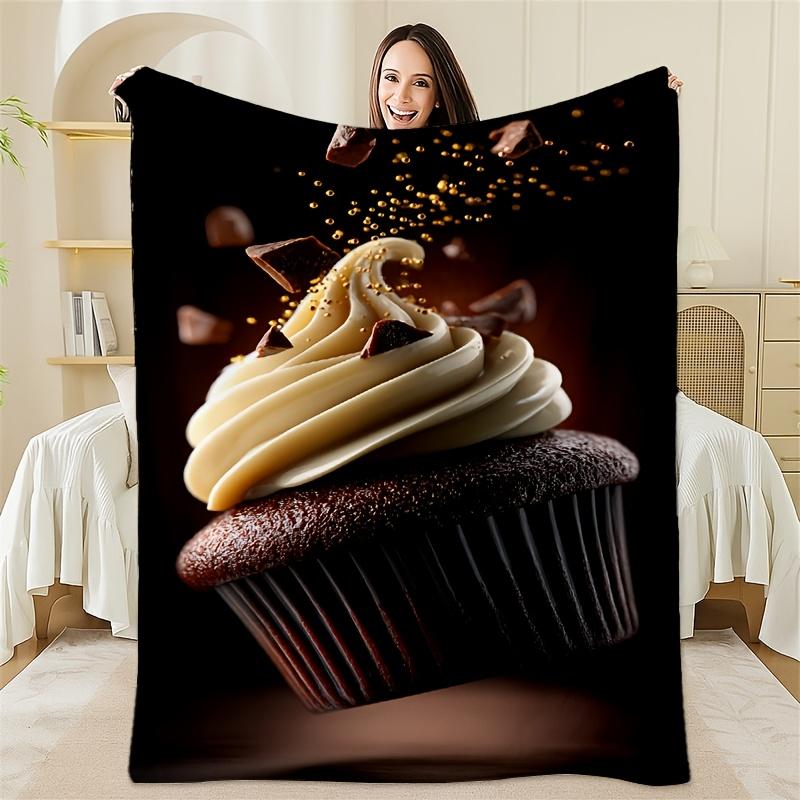 Chocolate cake pattern Flannel printed blanket suitable for all seasons suitable for living room office sofa and travel