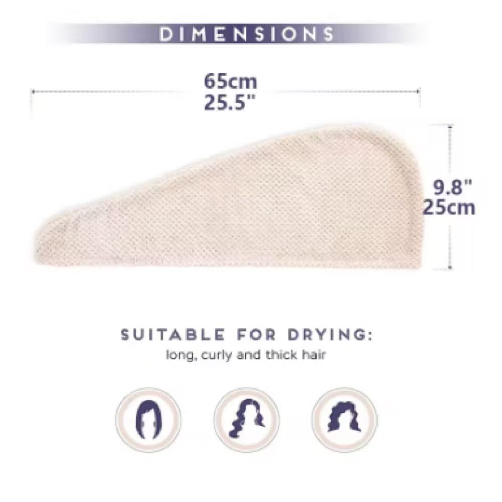 Однотонное текстурированное полотенце для волос, шапочка для сухих волос 9,8 "X 25,5" впитывающее полотенце для волос, застегивающееся на пуговицы для женщин