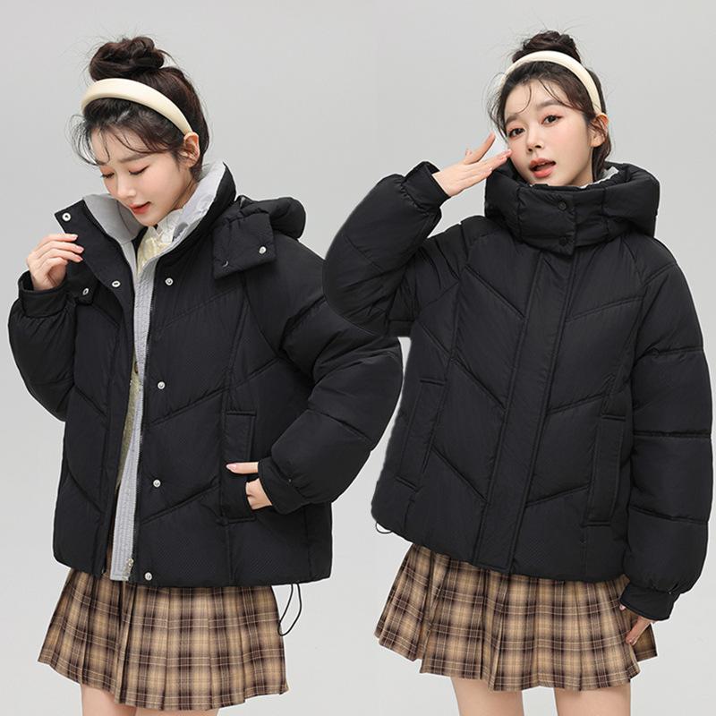 Women's cotton-padded clothes in autumn and winter new short thickened down cotton-padded clothes, small loose contrasting color hooded cotton-padded