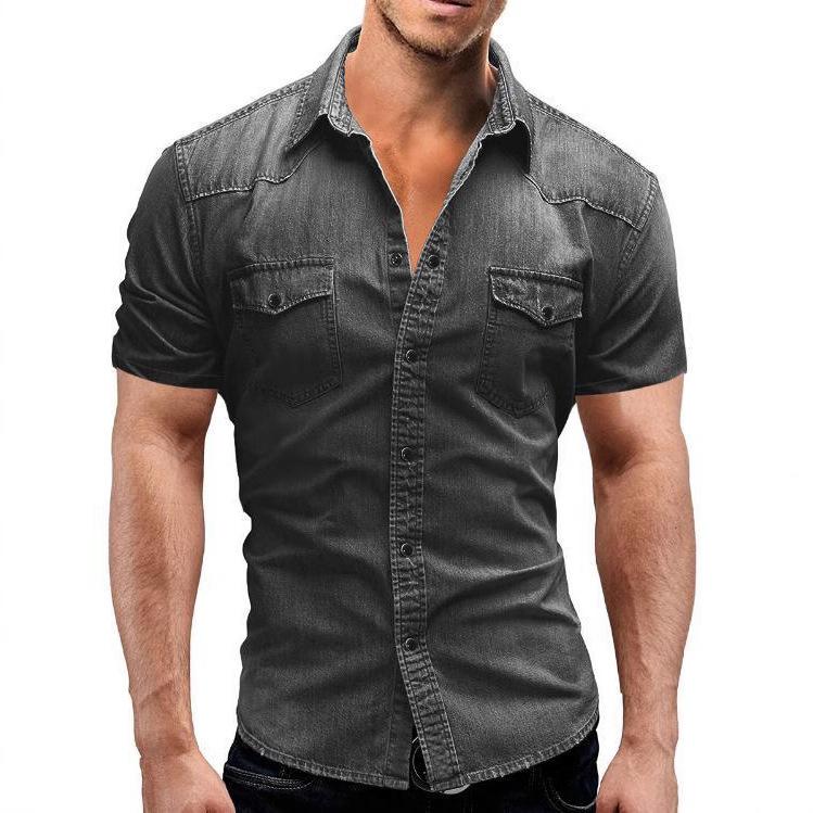 Men's Solid Color Short-sleeved Lapel Denim Shirt Casual Large Size Designer Shirt
