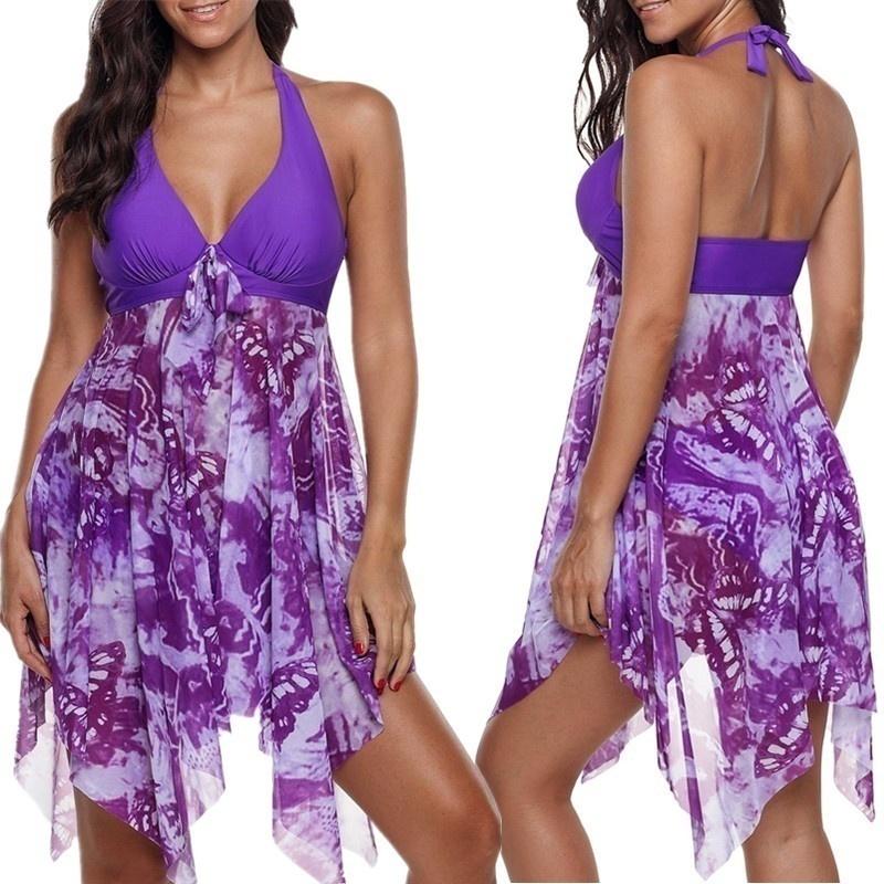Летний женский купальник из двух частей с юбкой, пляжная одежда больших размеров, дышащий купальник большого размера с шелковой отделкой и шнуровкой