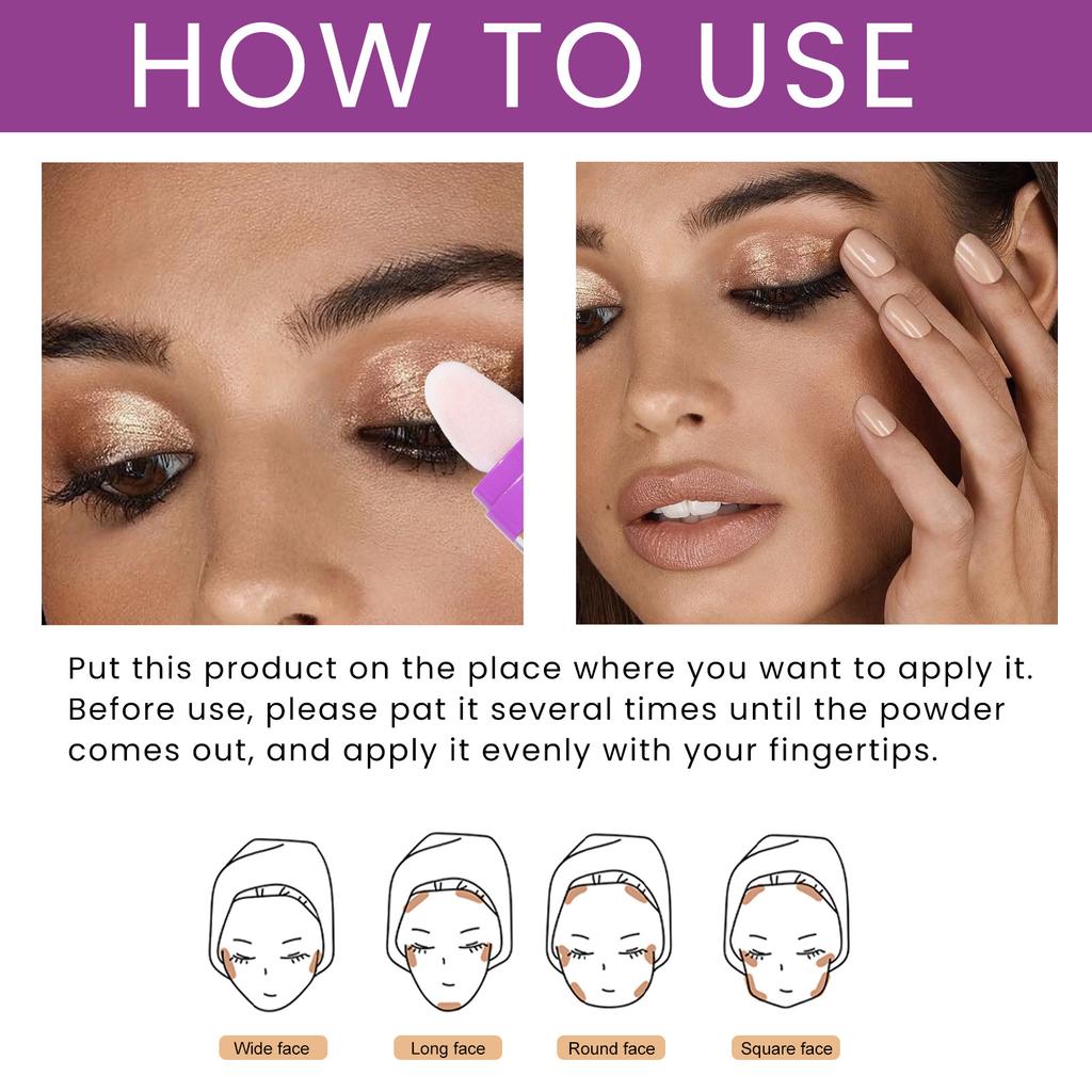 Airy Highlight Patting Powder, Shimmer Glitter Highlighter for Face Body Eyes Lips Hair, Light Smooth Texture, Waterproof Long Lasting Sparkle Makeup
