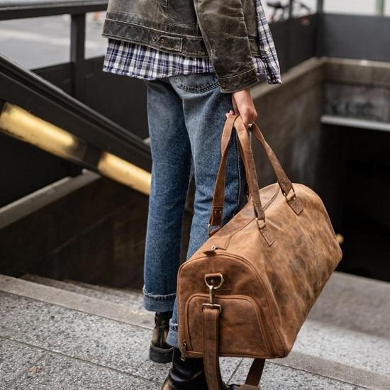 Кожаная дорожная сумка Oslo, Weekender с отделением для обуви, дорожная или спортивная сумка для мужчин и женщин - цвет охотничий коричневый, 28 см