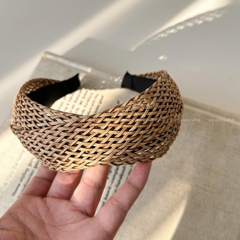 Hollow Straw Weave Headband Vacation Style Bohemian Style Hair Hoop Wide Edge Hairband Women