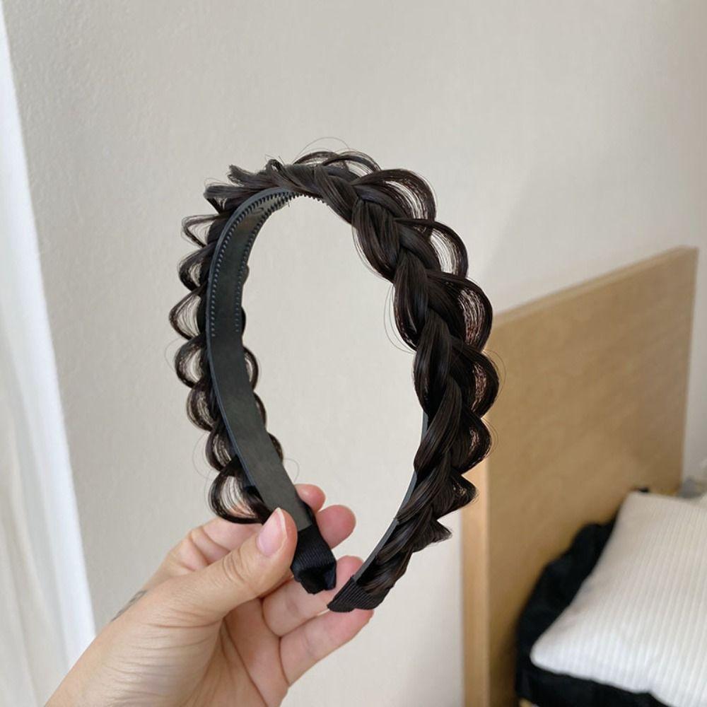 Стильный плетеный ободок для волос, термостойкий парик, обруч для волос с закрученной косой, зубчатый нескользящий ободок для волос, парик