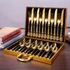 24-piece Gift Box Non-magnetic Light Banquet Western Tableware Stainless Steel Knife and Fork Set/golden Retro Gift Relief Retro
