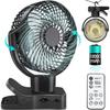 Automatic Swing Electric Fan with USB 3 Wind Speed Rhythmic Remote Off LED Strong Heat Black [360° & 10,000mAh] Clip, Rechargeable, Settings, Wind,