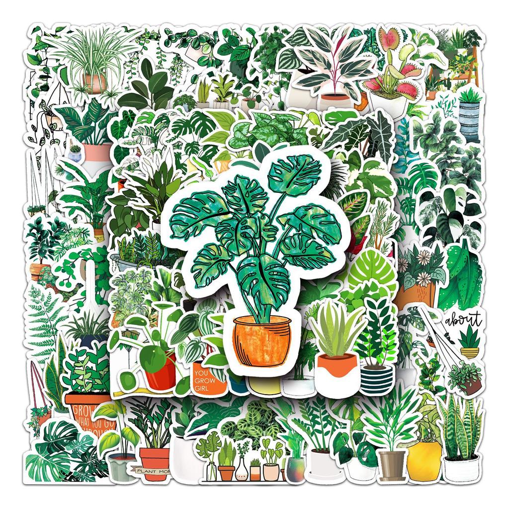 100 Green Plant Graffiti Stickers Cross-border Small Fresh Stickers DIY Phone Case Luggage Stickers Waterproof