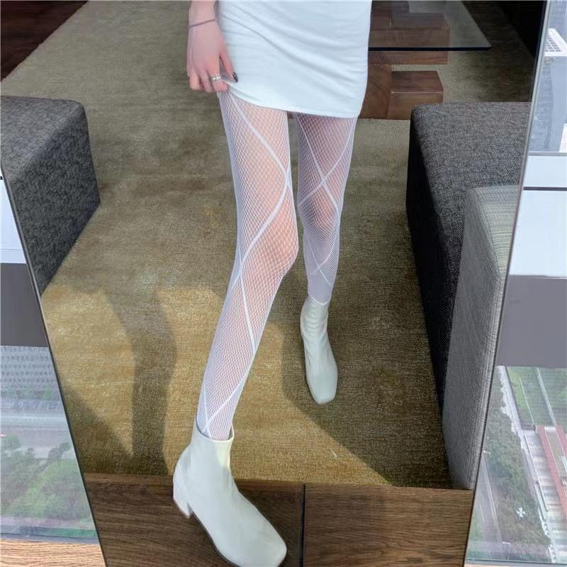 Gothic Tights Women Leggings Lolita Hollowed Out Mesh Stockings Japanese Bottomed Lace Pantyhose Floral Rattan Black Stocking
