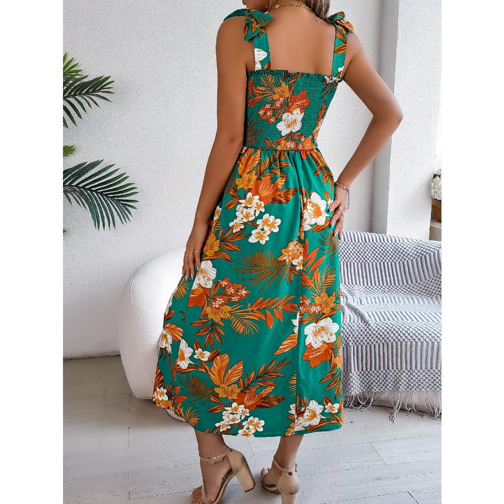 Весенне-летняя юбка-сарафан с цветочным принтом и поясом на завязках, праздничная пляжная длинная юбка, модная женская длинная юбка