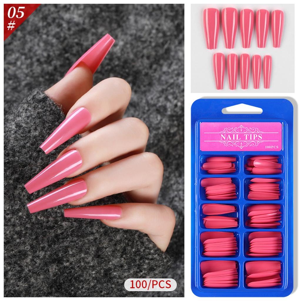 100 шт. Длинные накладные ногти Полное покрытие Искусственные ногти Типсы-гробик Балерина Арт Маникюр