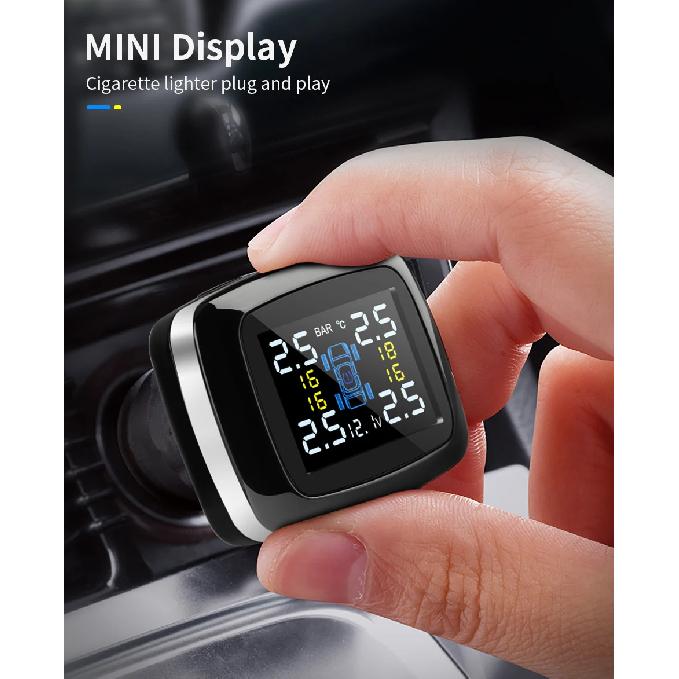 JMCQ TPMS Car Security Alarm System Tire Pressure Alarm Monitor System 4 Auto Tyre Pressure Sensors Cigarette Lighter Display