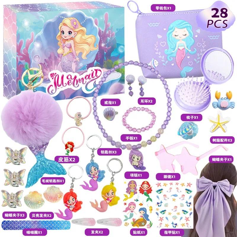 Hot Pink Christmas Advent Calendar Box for Girl Gift Mermaid Unicorn Princess Dress Up Jewelry Hairpin 24Day Countdown Calendar Gift Box