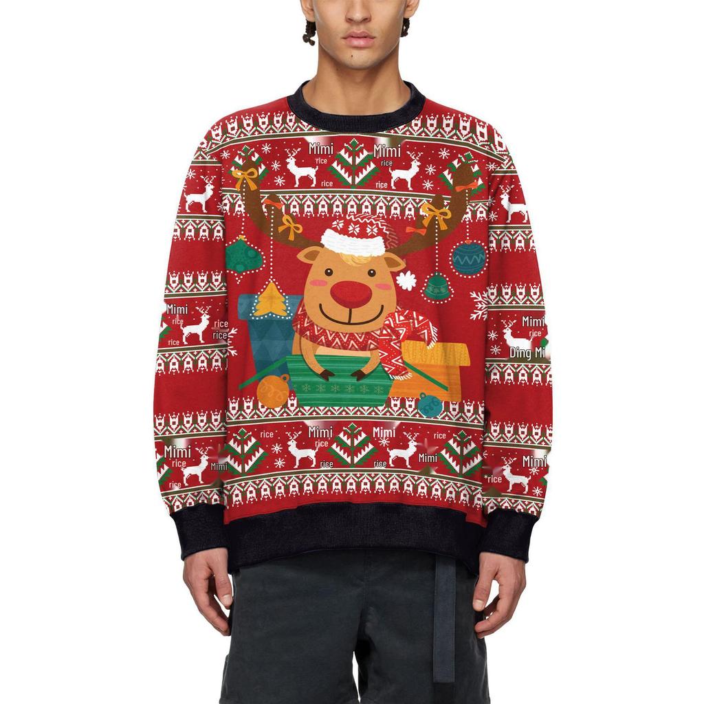 2025 New Christmas Elk & Dragon Cartoon Couple Hoodies – Fashionable Digital Print