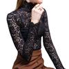 Women Bottoming Top Slim Fit High Collar Long Sleeve Hollow Out Solid Color Daily Collocation Thin