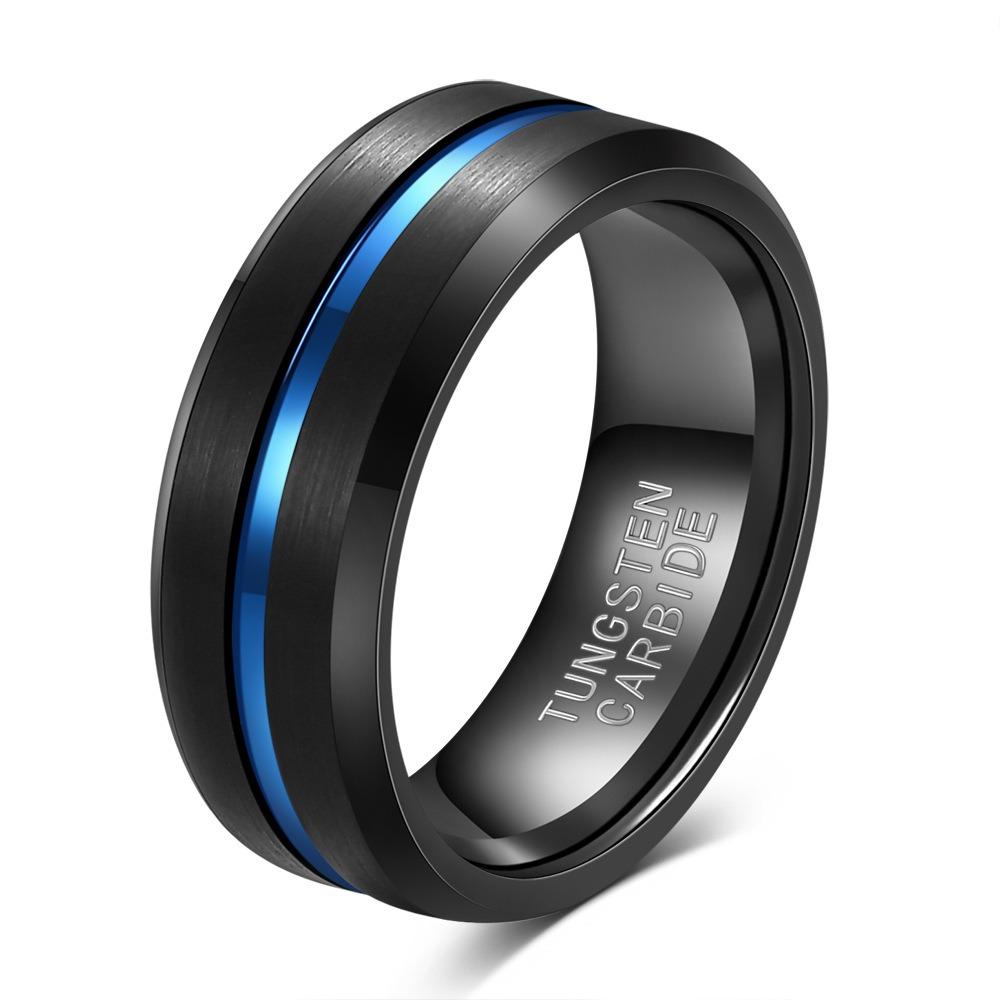 Tungsten Steel Simple Wide Band 6 8mm Grooved Brushed Unisex Two Tone Stainless Steel Ring