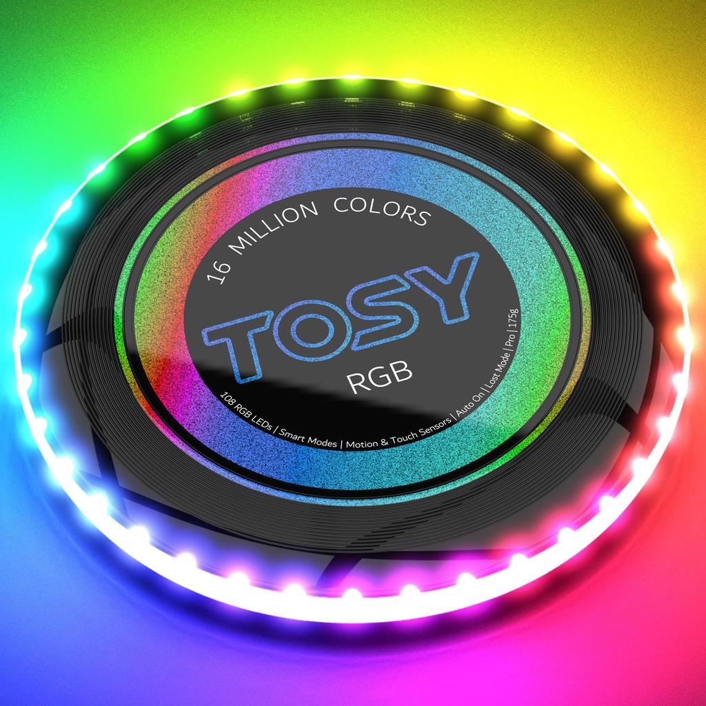 TOSY Flying Disc 16 Million Colors RGB or 36 Super Smart Auto Light Camping Gift for 175g Frisbee - LEDs, Bright, Mode, Up, Rechargeable, Christmas,
