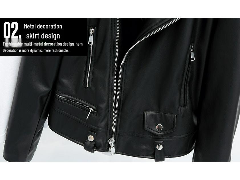 Новая женская черная приталенная мотоциклетная куртка из ПУ кожи - Весна и Осень, большие размеры