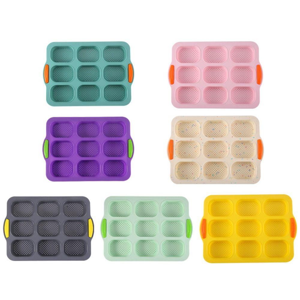 9 Grids Bread Baking Form Non-Stick Silicone Baking Pan Food Grade Bread Loaf Pan  Household Baking