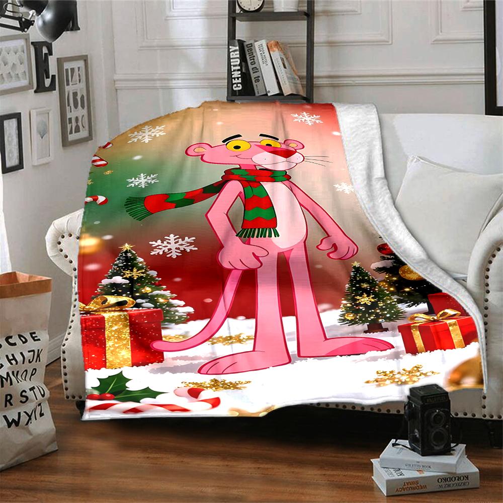 1Pc Pink Panther Christmas Holiday Flannel Fleece Blanket Soft Warm Throw Blanket For Sofa Bed Couch Home Decor Travel Nap Blanket Xmas Gift Q1533