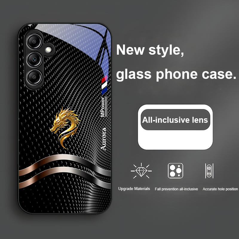 Стеклянный чехол для телефона Samsung Galaxy A01 A02 03 Core A04 A14 4G A13 A54 34 31 20 25 23 22 5G S21 Ultra S20 Синий Золотой Дракон