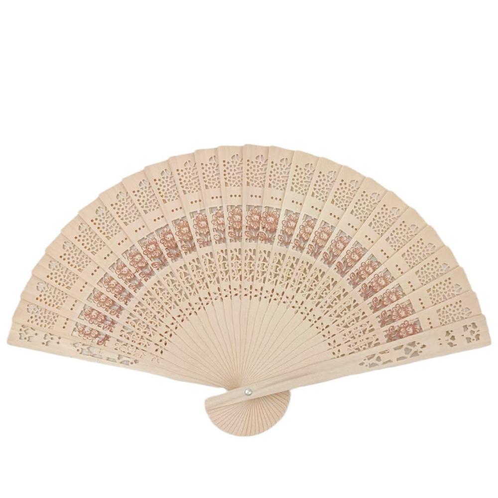 Vintage Bamboo Folding Fan Engraved Hollow Wooden Fan New Hand Held Fan Women