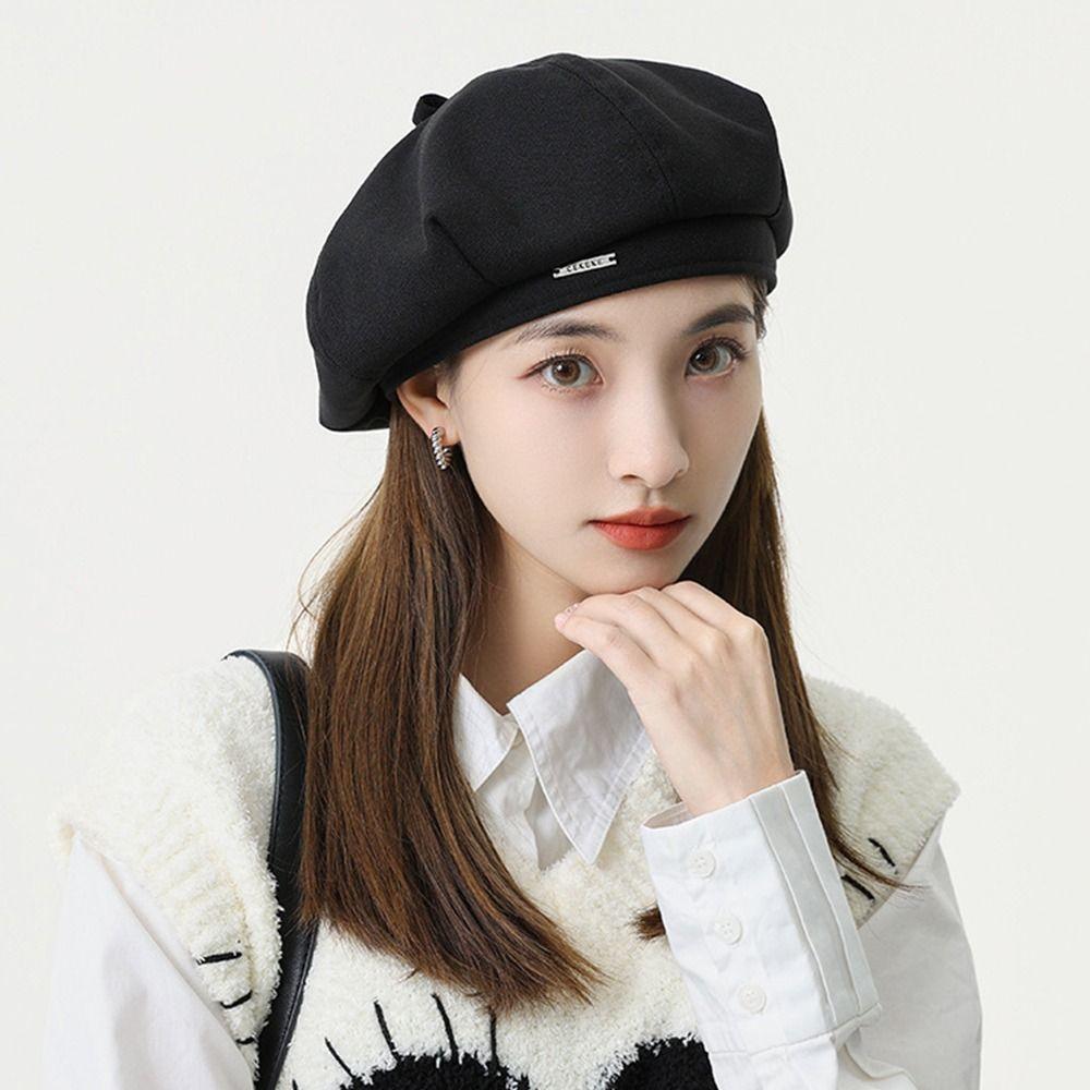 Однотонная шапка-бини в стиле ретро, винтажная шляпа-берет, плоская кепка, фетровые береты, берет-кепка