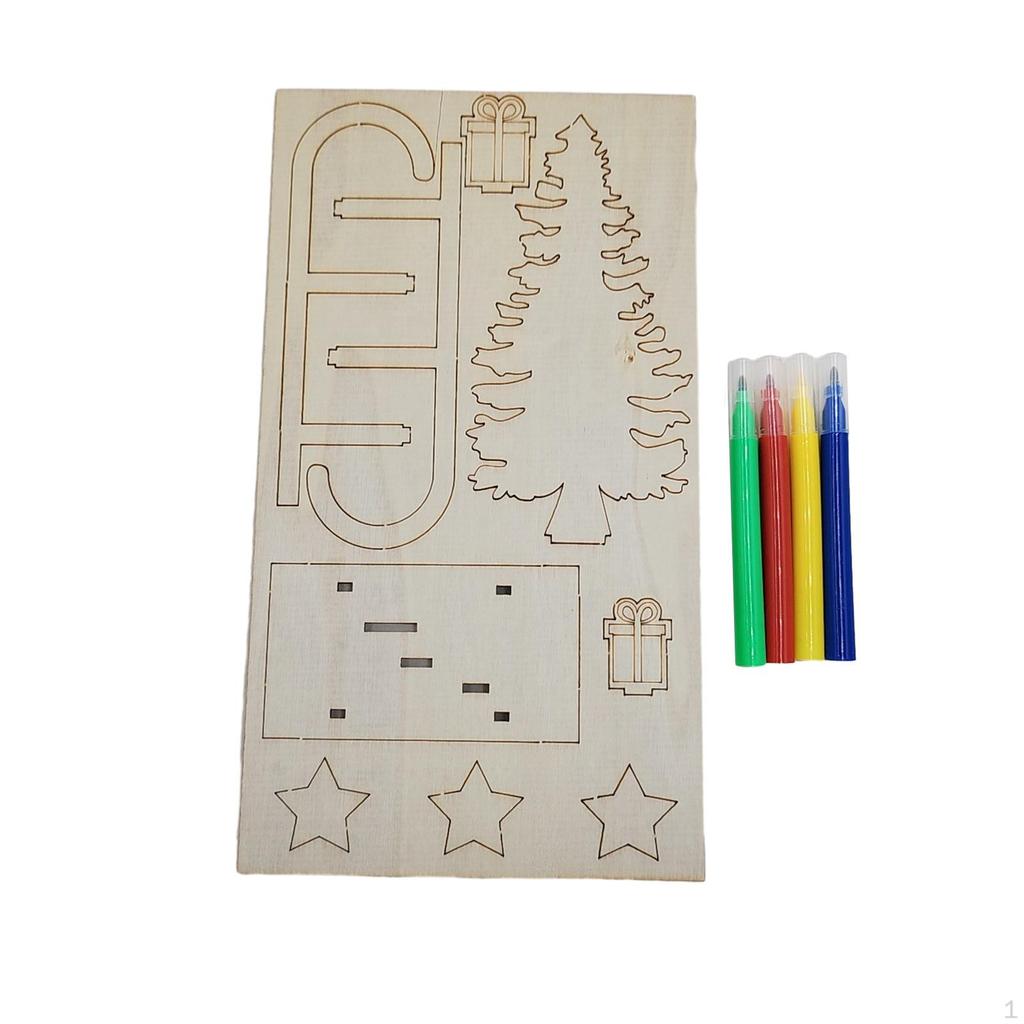 Wooden Sled Unfinished Cutouts Blank Model with 4 Markers DIY Crafts Kit Christmas