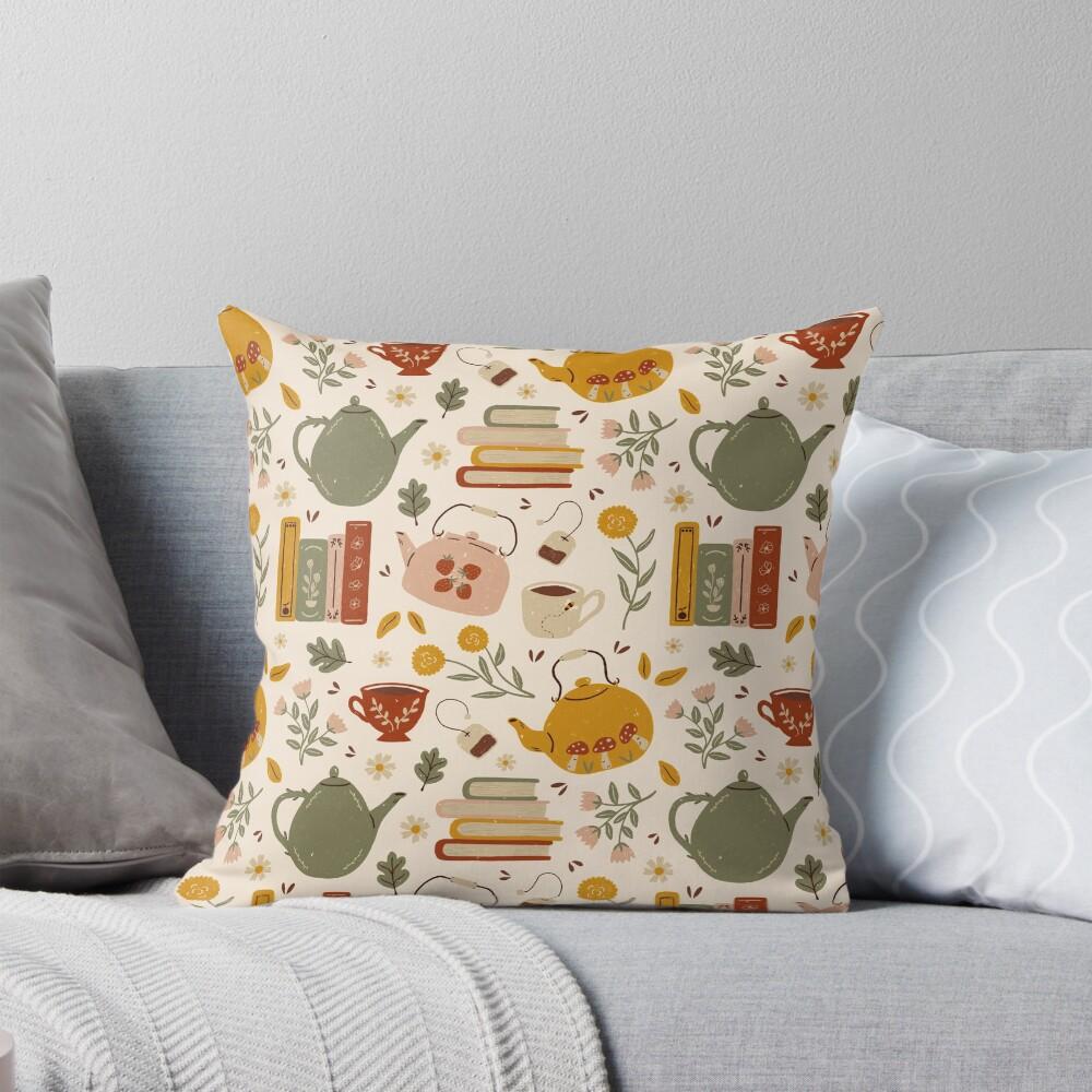 Flowery Books and Tea Throw Cushions & Pillows Without core
