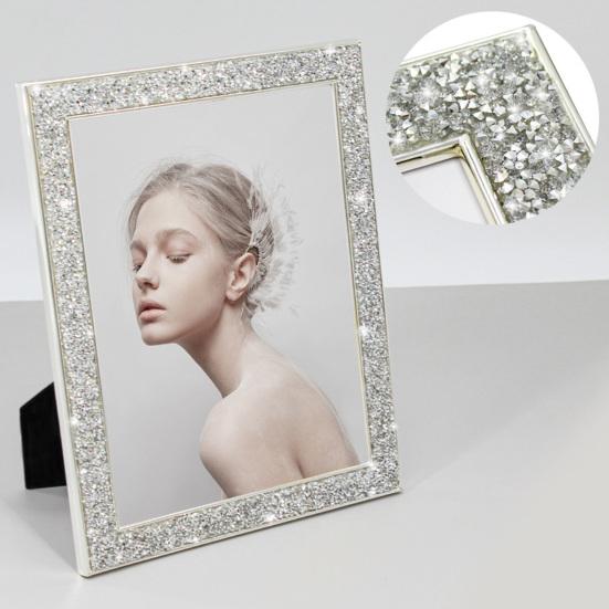 5/6/7-дюймовая фоторамка с блестящим краем со стразами, гальваническим покрытием из нержавеющей стали, противоскользящая, роскошная, продолговатая, с блестками, настенное крепление, настольный дисплей