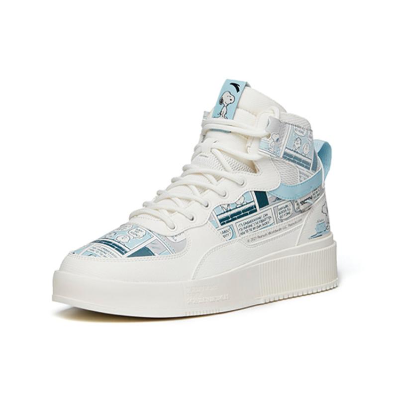 Anta X Snoopy Коллекция Жизнь Нескользящие Износостойкие Высокие Кеды для Скейтборда Мужские Бело-Синие Кроссовки 912138011-7