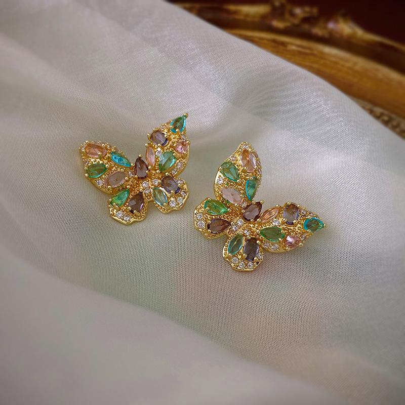 Silver Needle Zircon Butterfly Stud Earrings - Korean Fashion, Internet Celebrity Style, Light Luxury Women's Ear Accessories