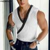 Summer Men V Neck Sleeveless Stitching Rib Casual Tank Tops