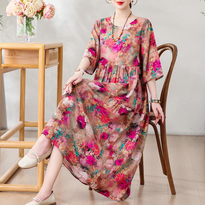 Большие размеры Повседневные женские платья Летняя винтажная одежда с короткими рукавами Элегантное длинное платье