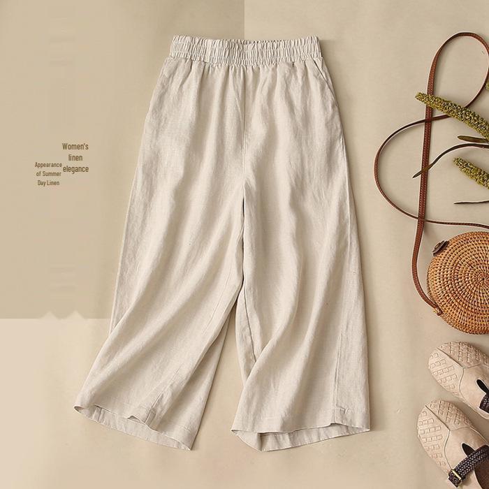 Винтажный комплект из хлопка и льна с вышивкой в стиле Юго-Восточной Азии: Рубашка с рукавом семь восьмых и брюки широкого кроя