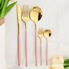 6People Gold Cutlery Set Mirror Stainless Steel Dinnerware Set Knife Cake Fork Tea Spoon Silverware Flatware Party Western Kitchen Tableware