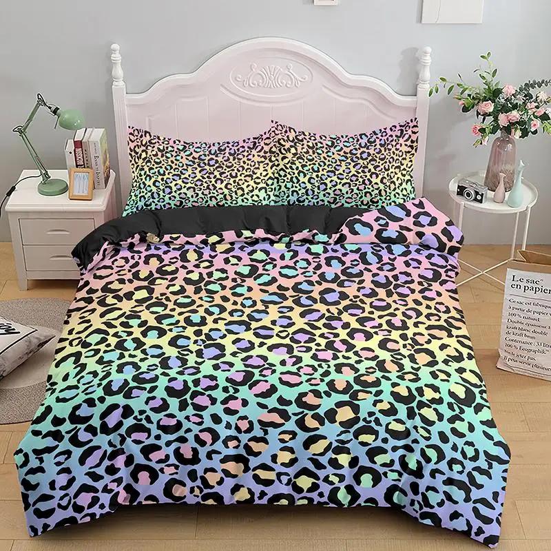 Leopard Print Duvet Cover Set King Size Africa Animal Bedding Set For Girls Boys Children Teen Colorful Leopard Twin Quilt Cover