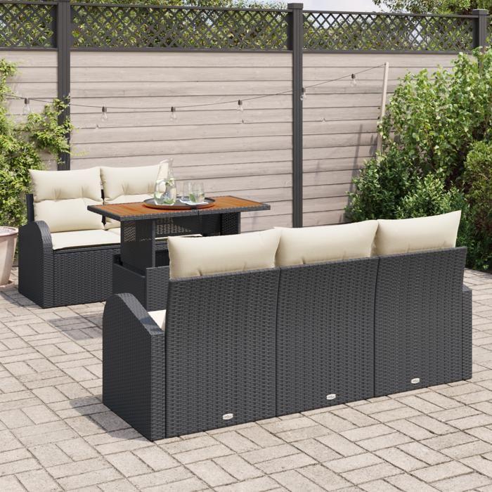 Ensemble de canapés de jardin 6 pièces avec coussins noir en rotin synthétique, Canapé de jardin 2 places avec rangement 3358259