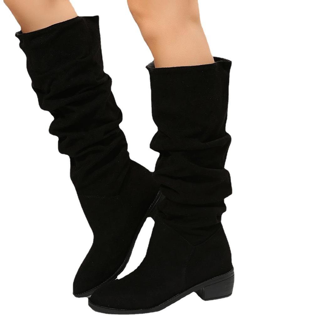 Chic Winter Suede Boots for Women  Knee-High, Chunky Heel, Fashionable   Comfortable