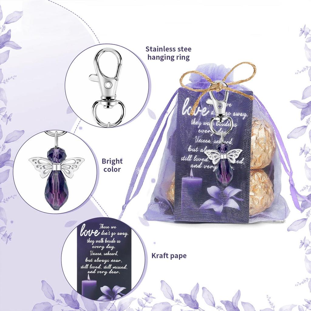 40 шт. Фиолетовые брелоки Ангел-хранитель Похоронные памятные сувениры для вечеринки с персонализированными карточками